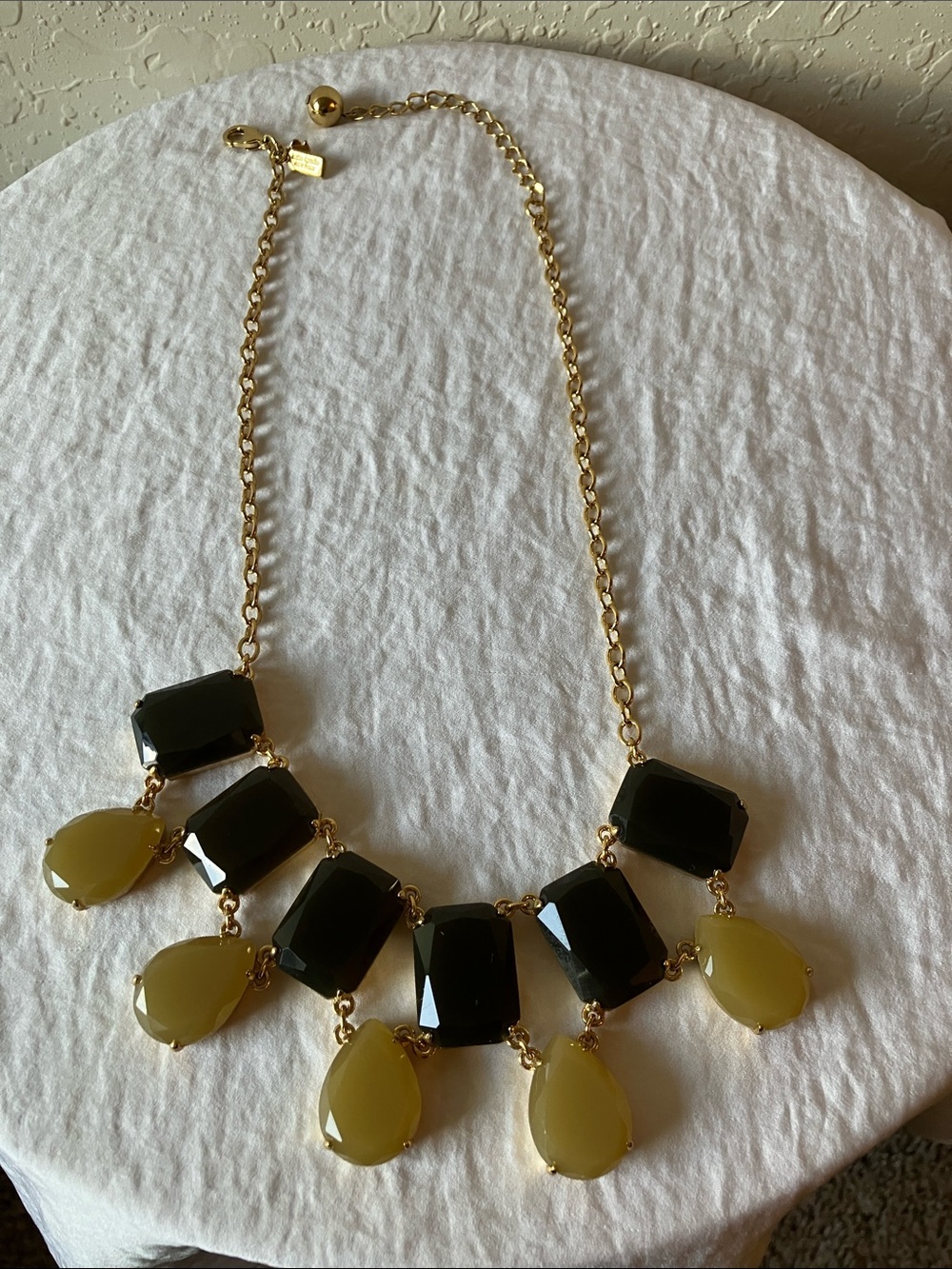 kate spade: Gold-Tone Branton Square Statement Necklace- Black and Olive Stones